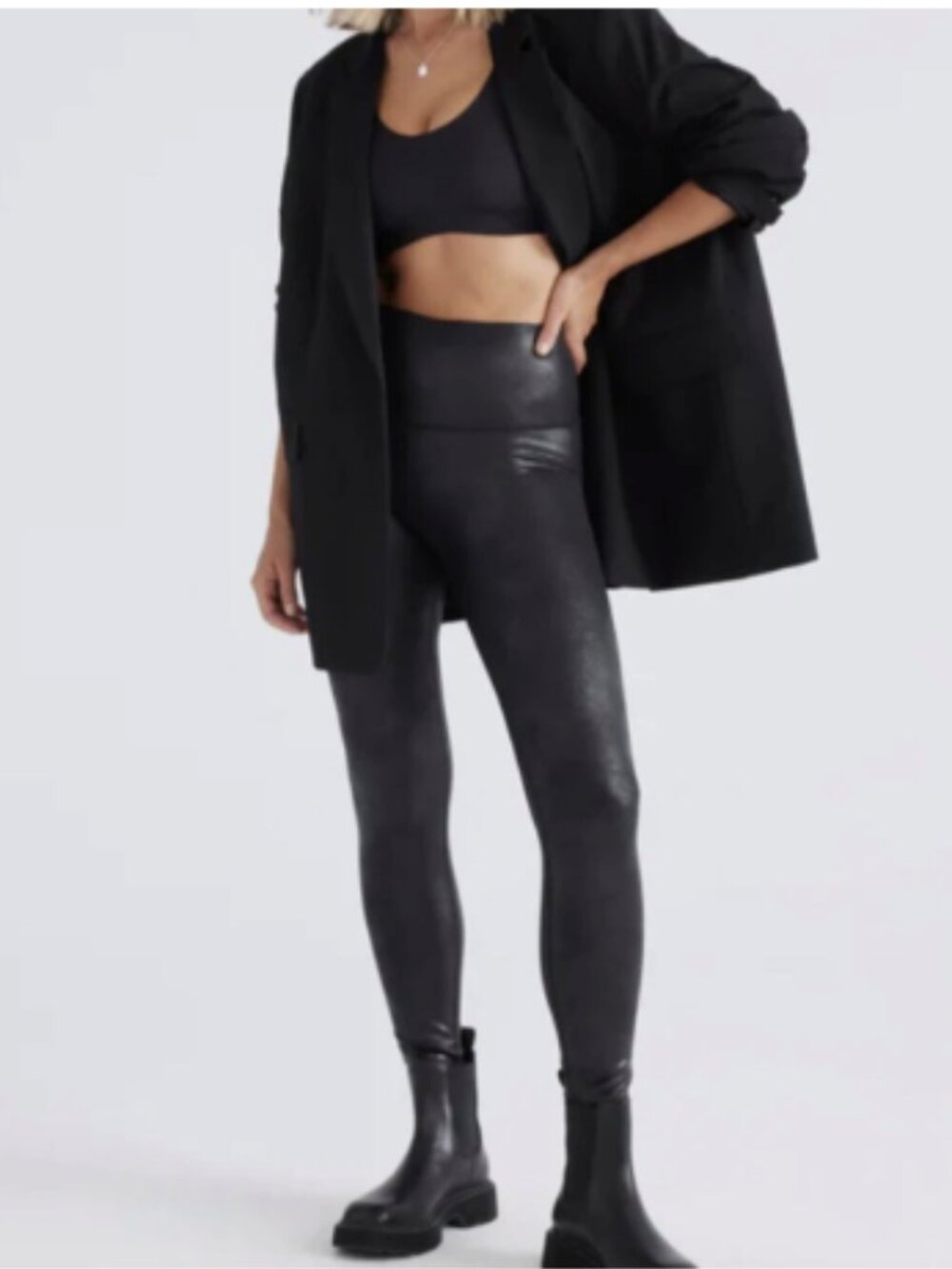 Knix Birds Papaya High Waisted Faux Leather Leggings